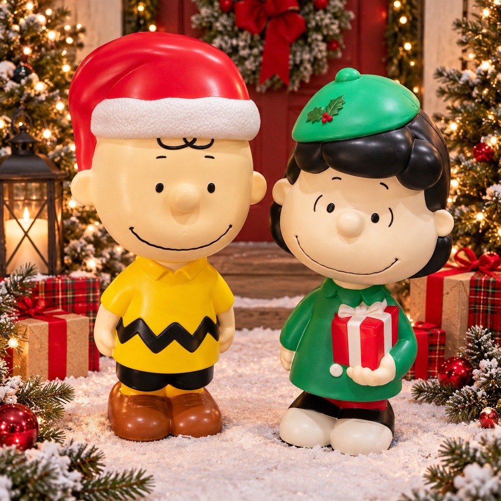Peanuts Charlie Brown Lucy Christmas Blow Mold Set 22" Plastic Indoor Outdoor